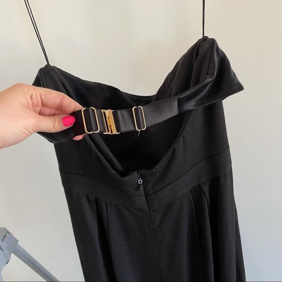 Brandon Maxwell Black Strapless Wide Leg Jumpsuit Gown Satin Trimmed Crepe - Picture 11 of 15